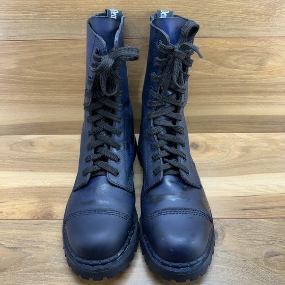 Demonia Combat Boots Mens 9 Blue Leather Cap Toe Hard Toe Lace Up Grunge - Picture 5 of 12
